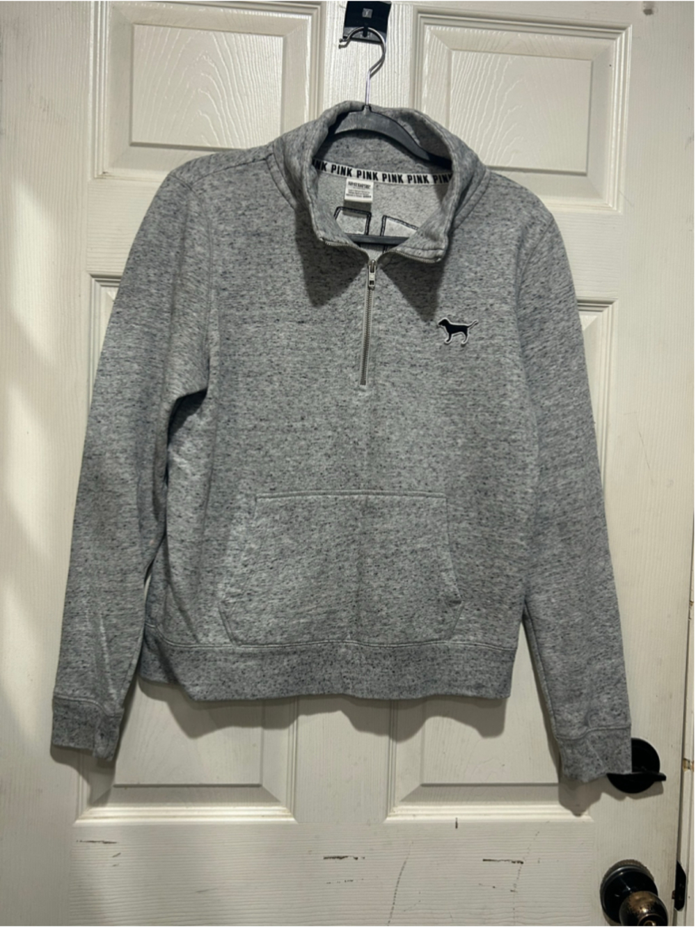 Women's Victoria's Secret PINK Quarter-Zip Sweatshirt Grey White Size M